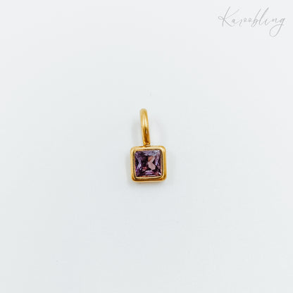 gold plated square cz birthstone charms  - February (water & tarnish proof)