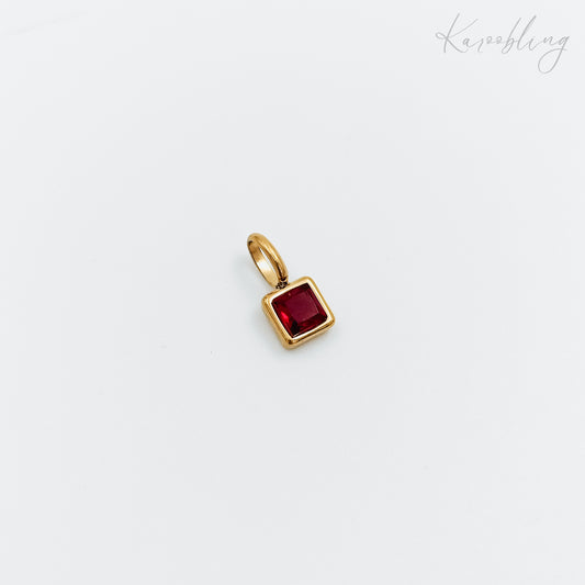 gold plated square cubic zirconia birthstone charms - January (water & tarnish proof)