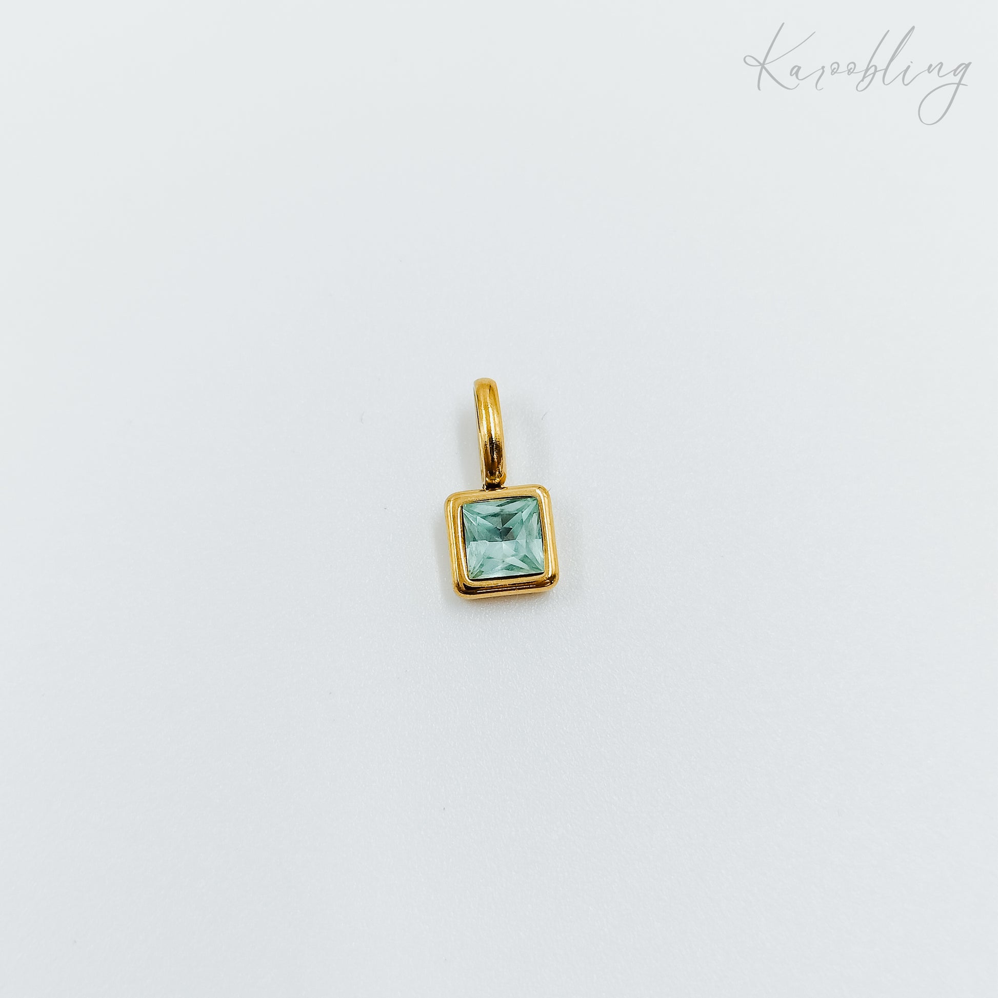 gold plated square cz birthstone charms  - March (water & tarnish proof)