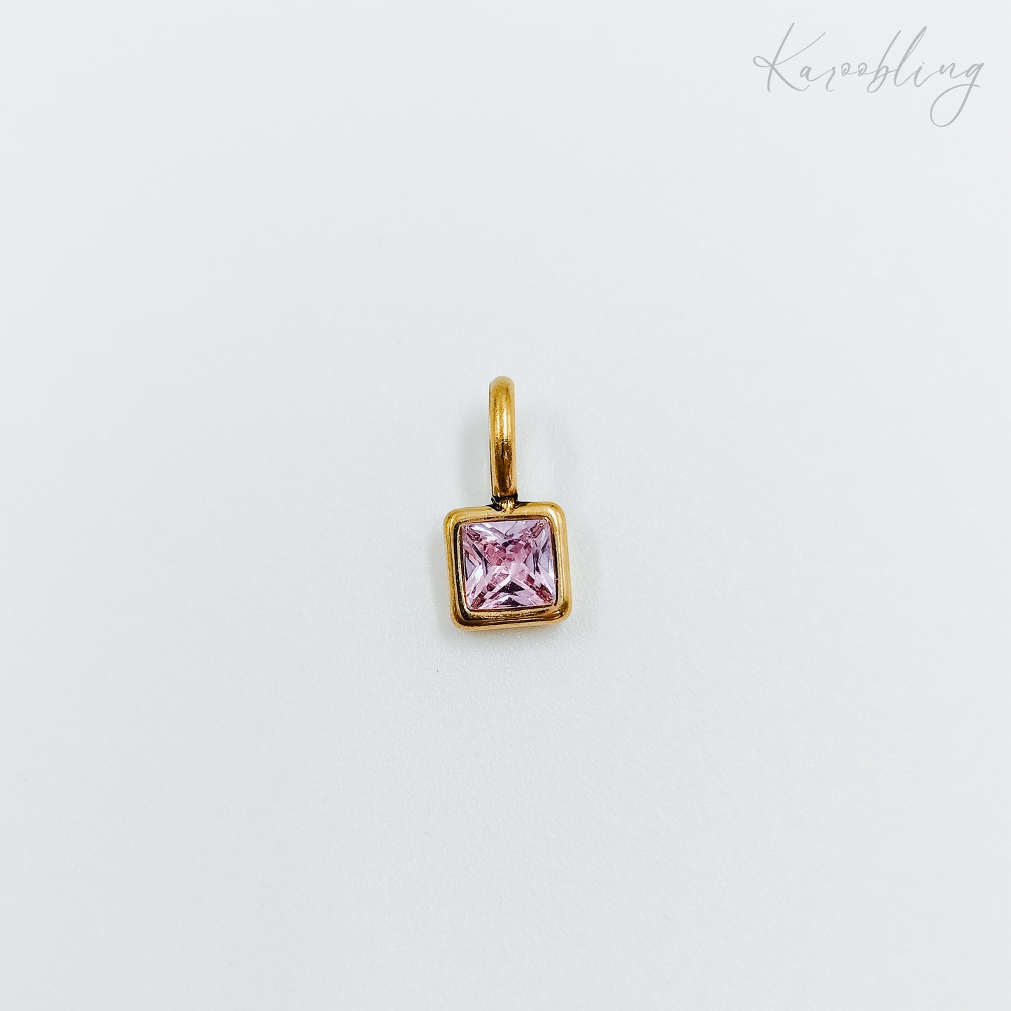 gold plated square cz birthstone charms  - October (water & tarnish proof)