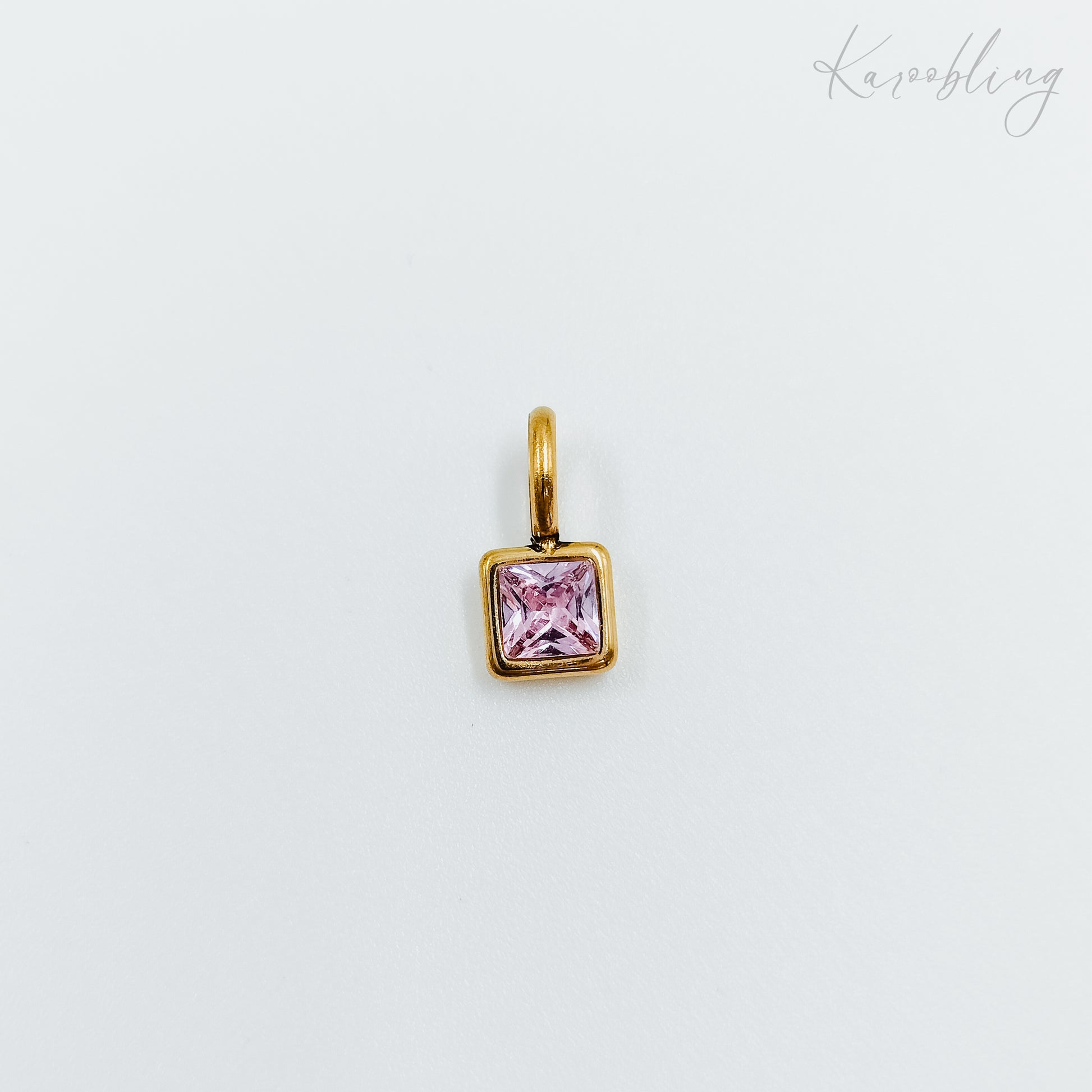 gold plated square cz birthstone charms  - October (water & tarnish proof)