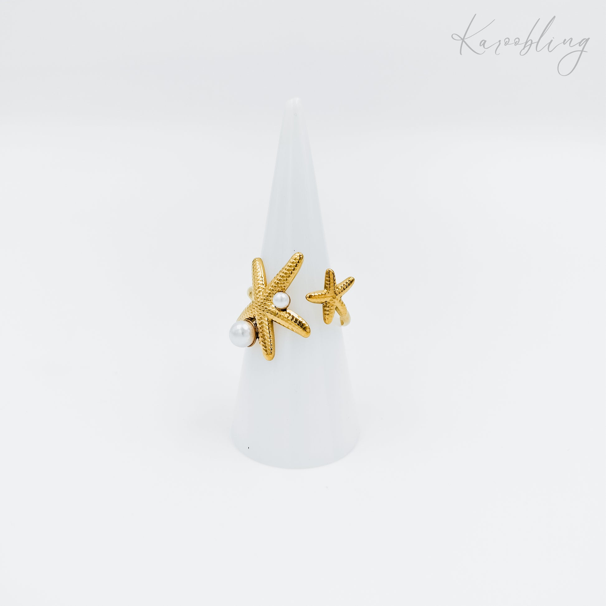 gold plated starfish pearl ring (water & tarnish proof)