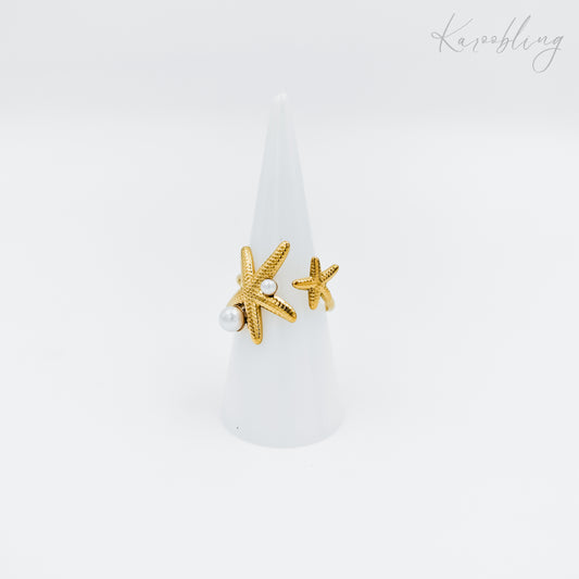 gold plated starfish pearl ring (water & tarnish proof)