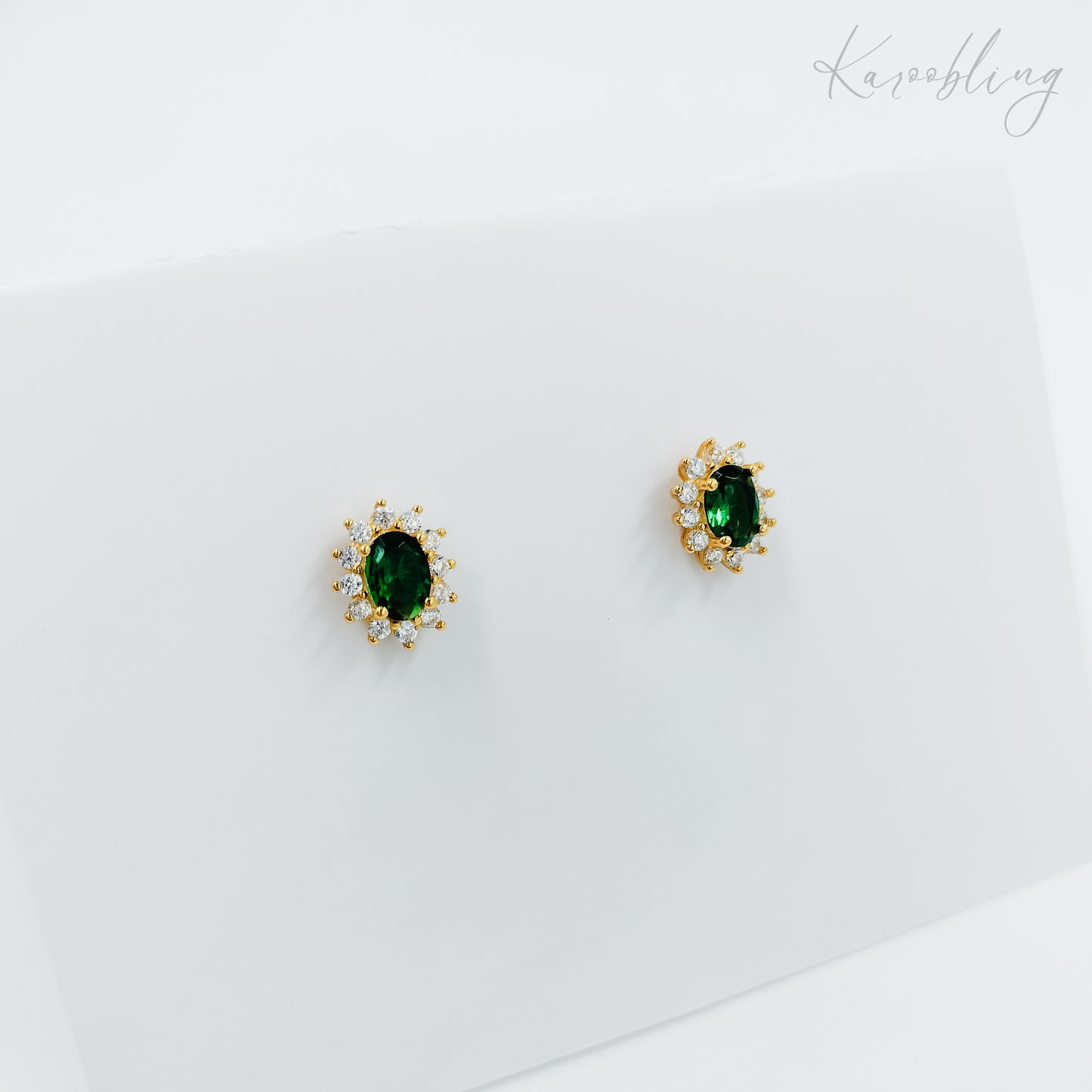 gold plated sterling silver green CZ stud earrings