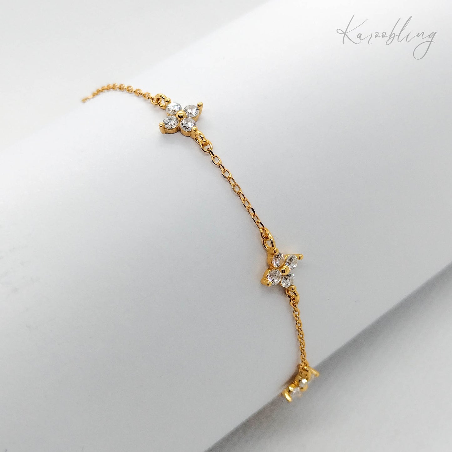 Gold Plated Sterling Silver Petal Sparkle Bracelet Karoobling Jewelry - close up