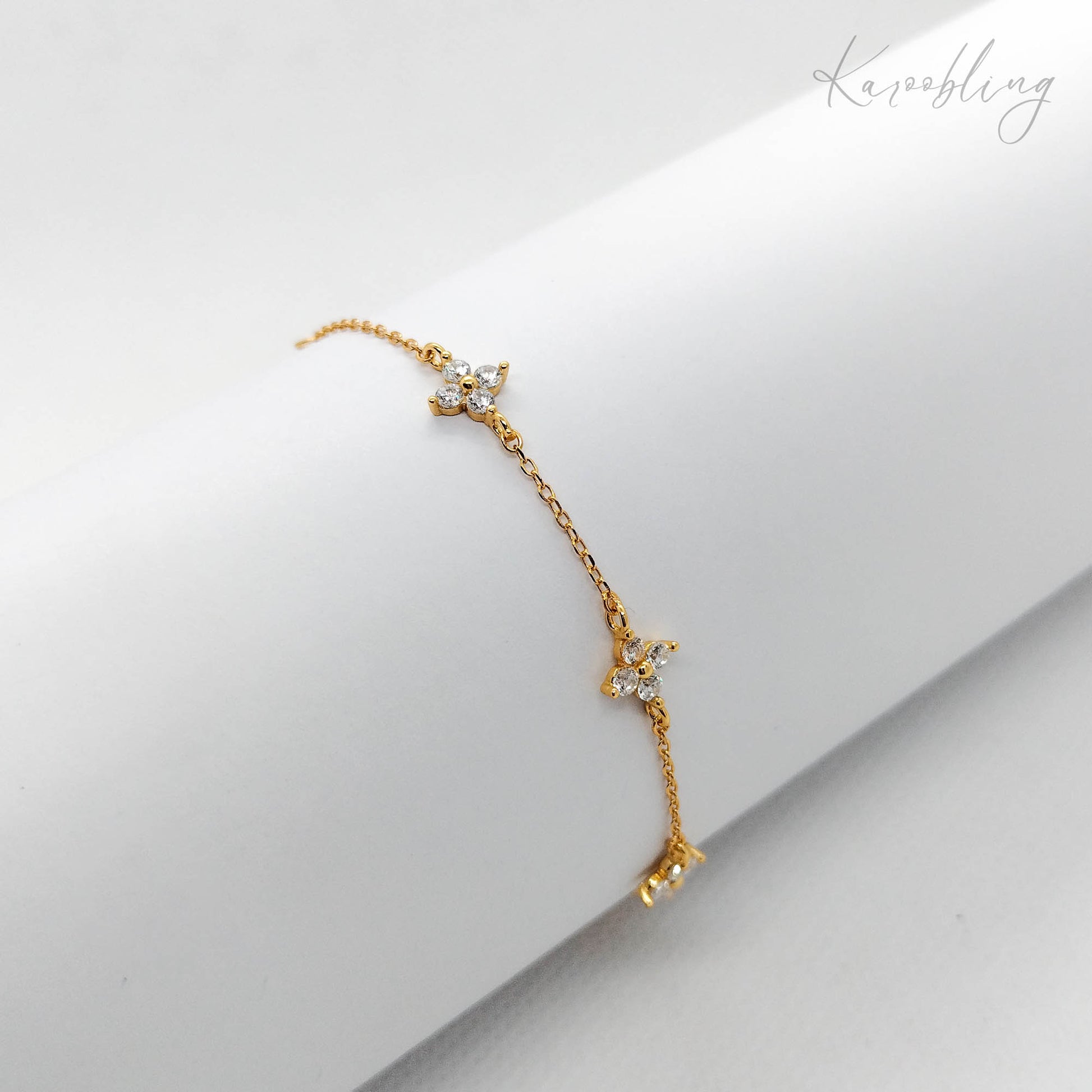 Gold Plated Sterling Silver Petal Sparkle Bracelet Karoobling