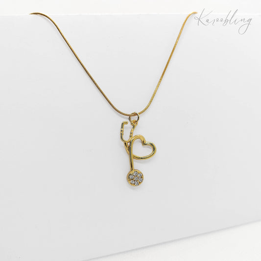 gold plated stethoscope necklace (water & tarnish proof)