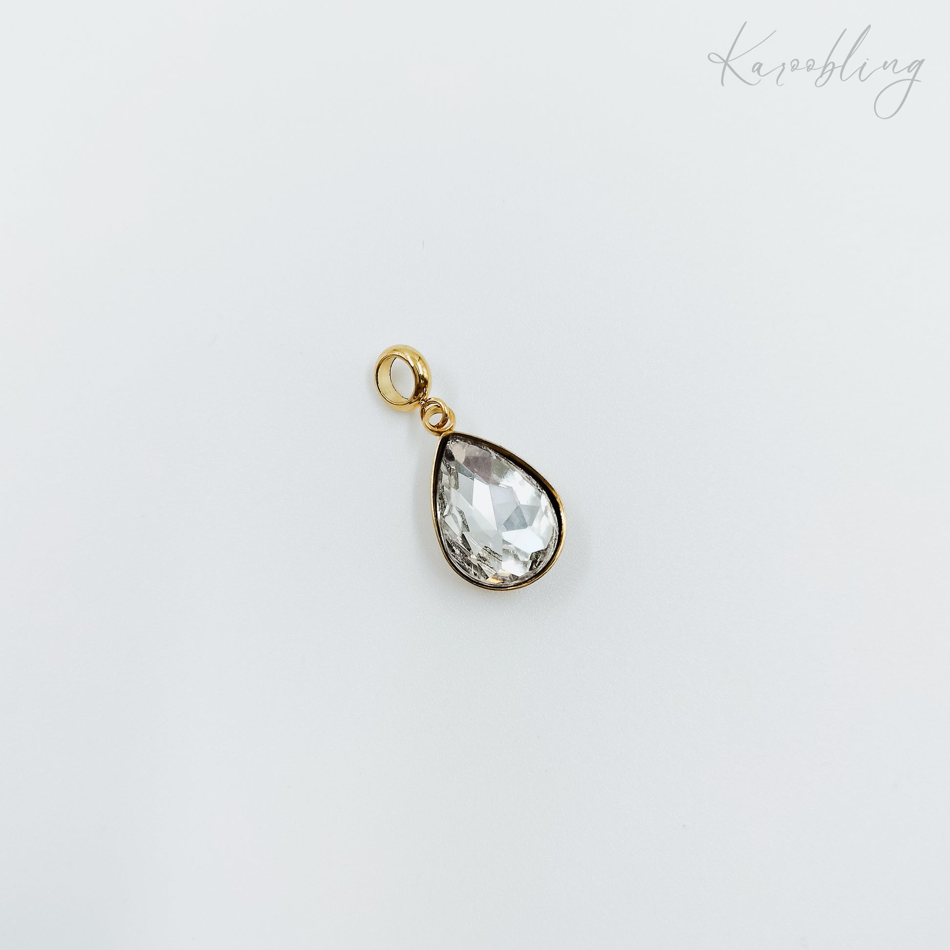 gold plated teardrop rhinestone charms - clear (water & tarnish proof)