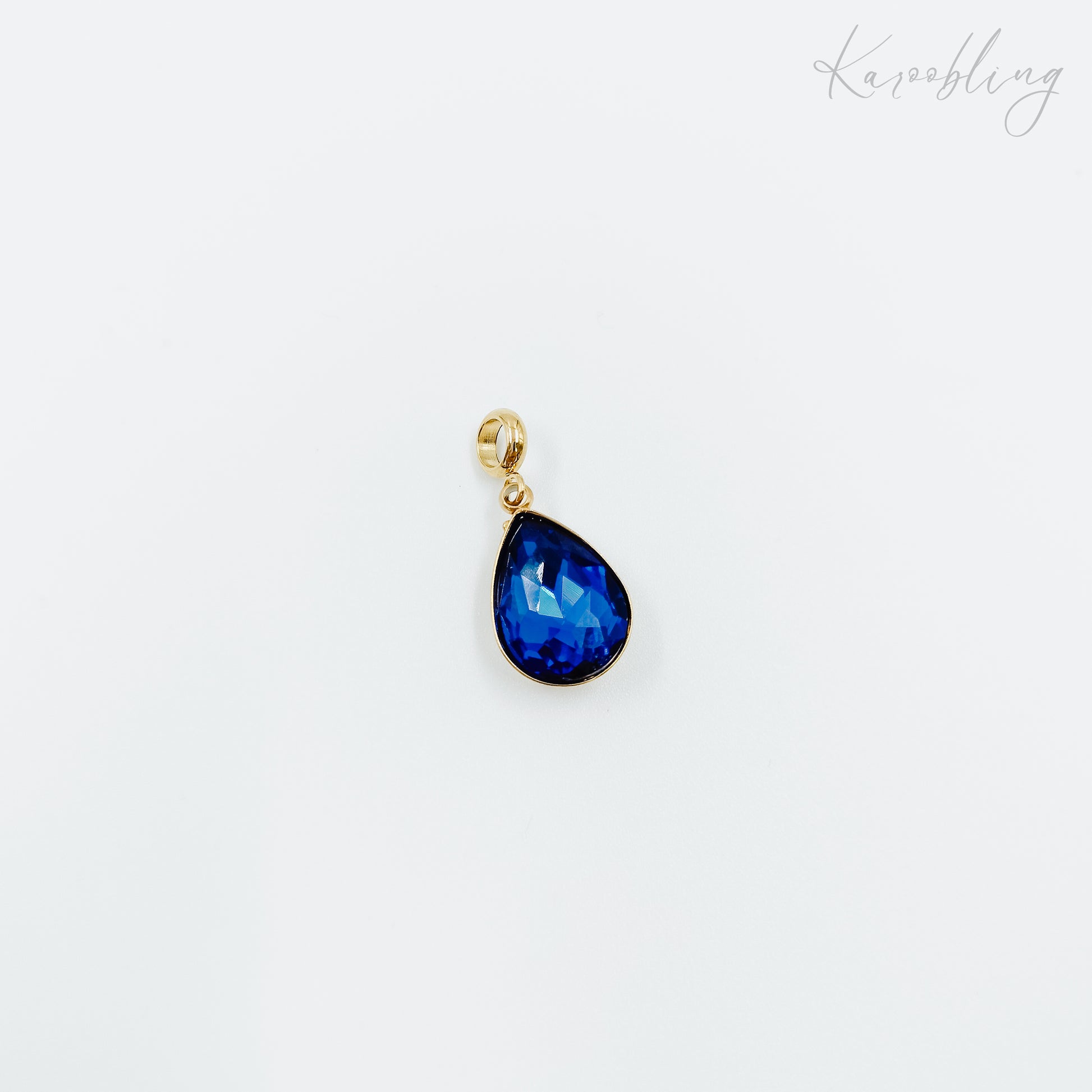 gold plated teardrop rhinestone charms - dark blue (water & tarnish proof)