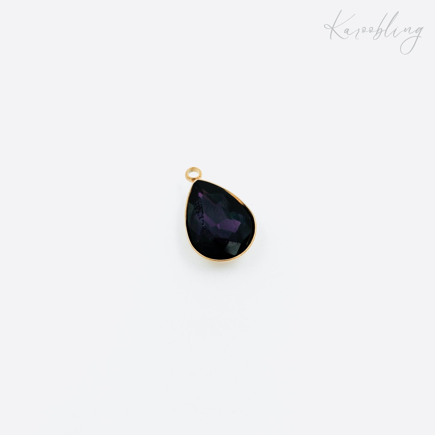 gold plated teardrop rhinestone charms - dark purple (water & tarnish proof)