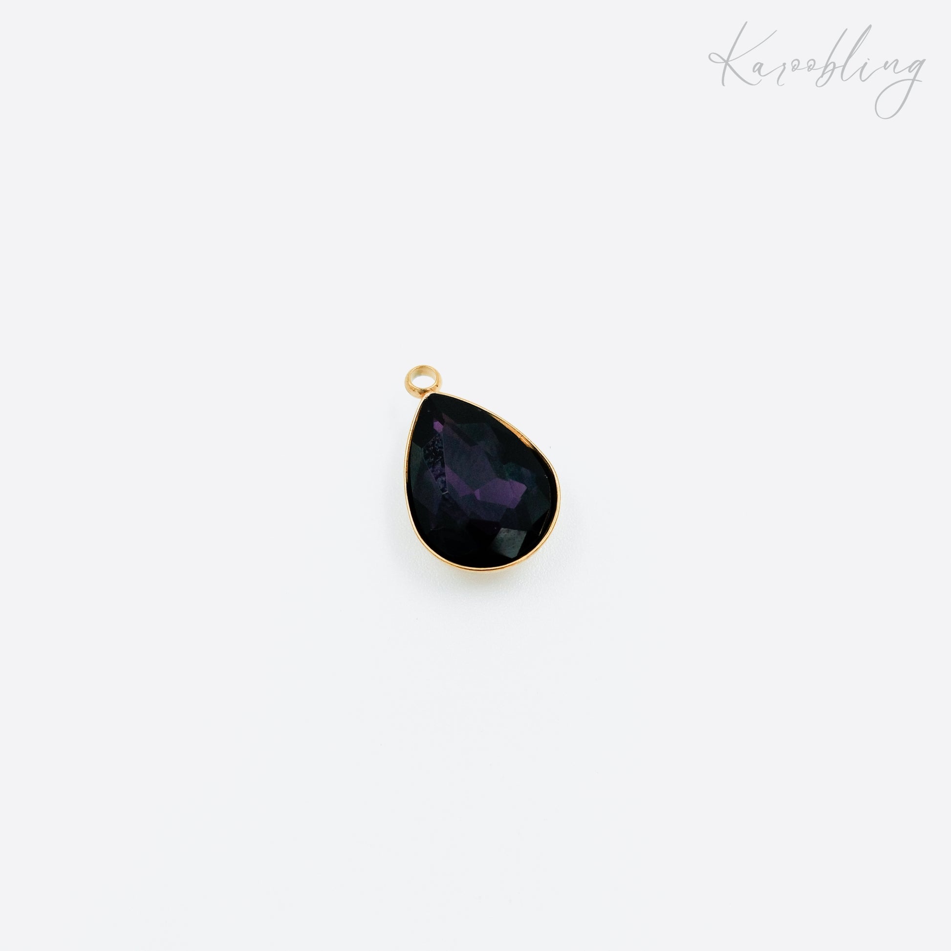 gold plated teardrop rhinestone charms - dark purple (water & tarnish proof)