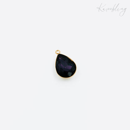 gold plated teardrop rhinestone charms - dark purple (water & tarnish proof)