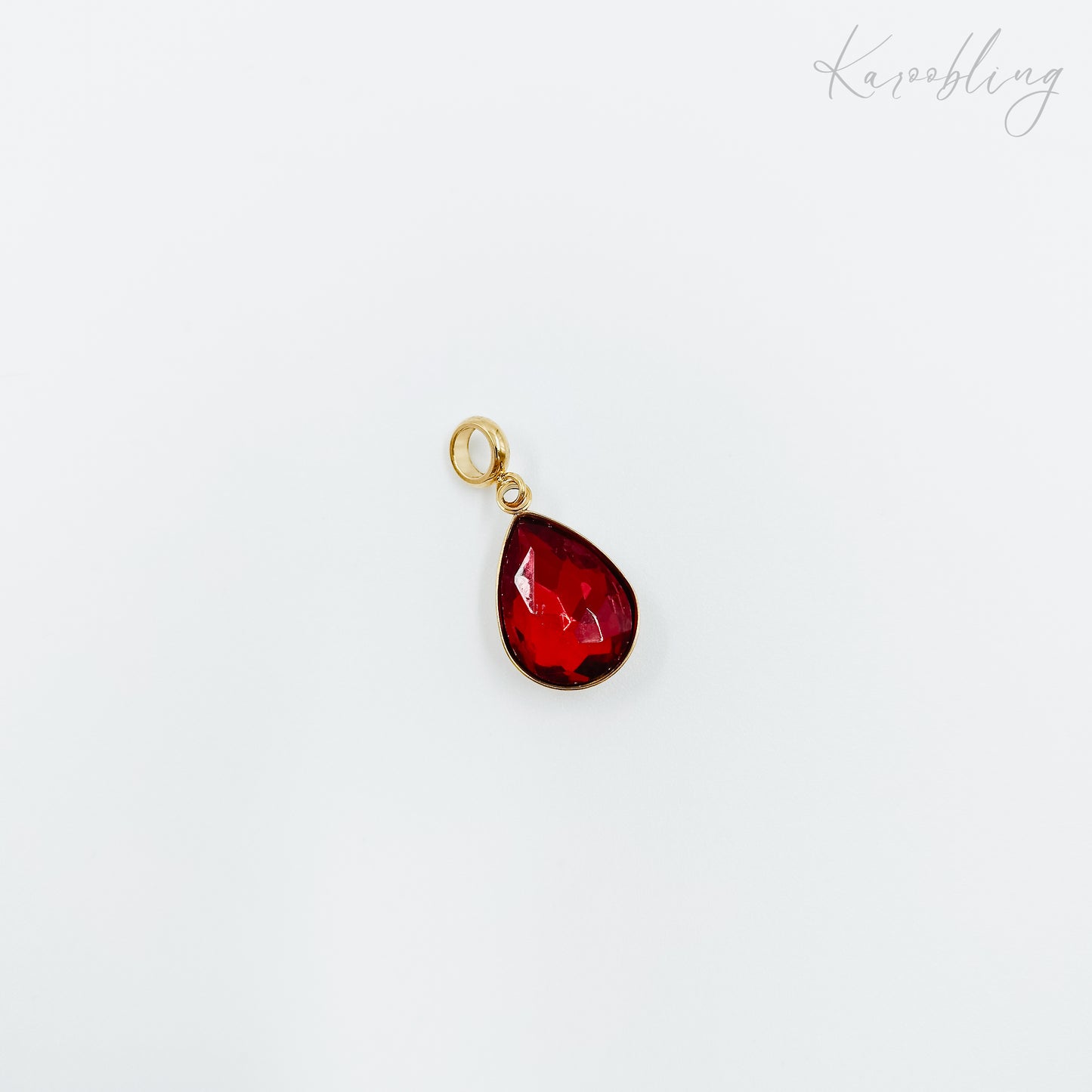 gold plated teardrop rhinestone charms - dark red (water & tarnish proof)