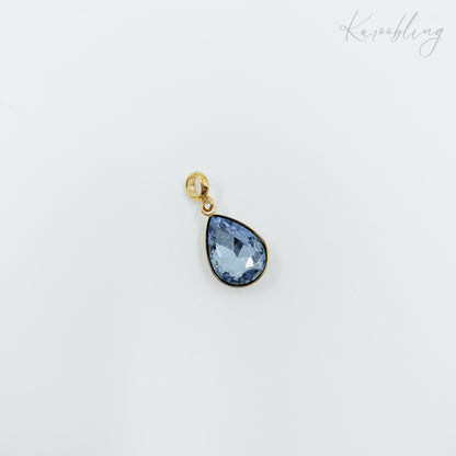 gold plated teardrop rhinestone charms - dusty blue (water & tarnish proof)