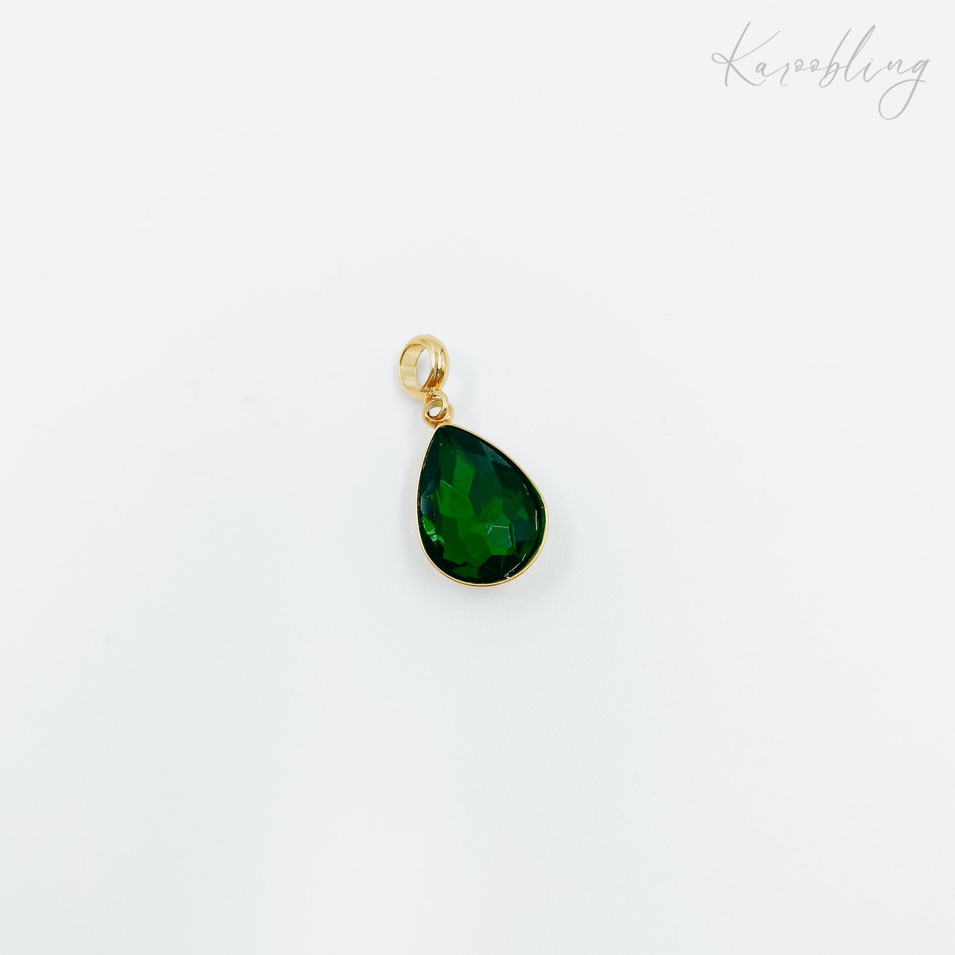 gold plated teardrop rhinestone charms - emerald green (water & tarnish proof)