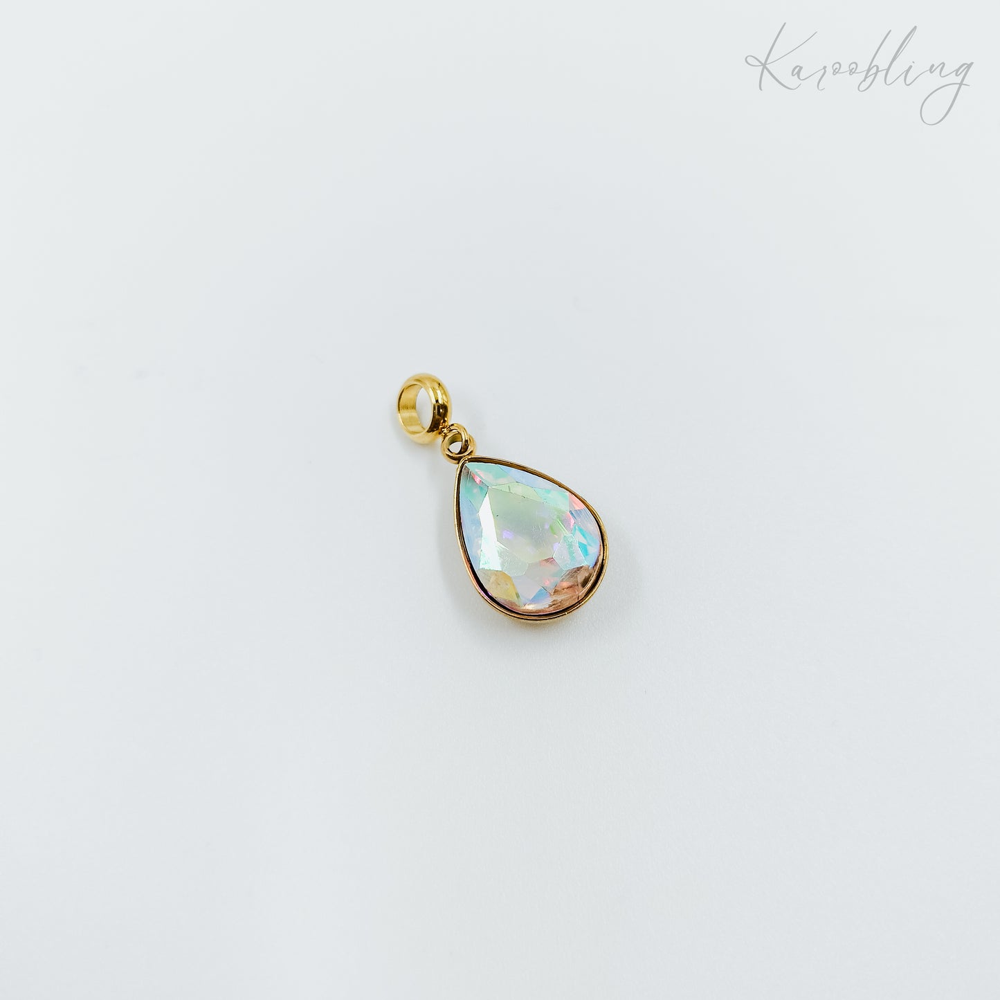 gold plated teardrop rhinestone charms - iridescent (water & tarnish proof)