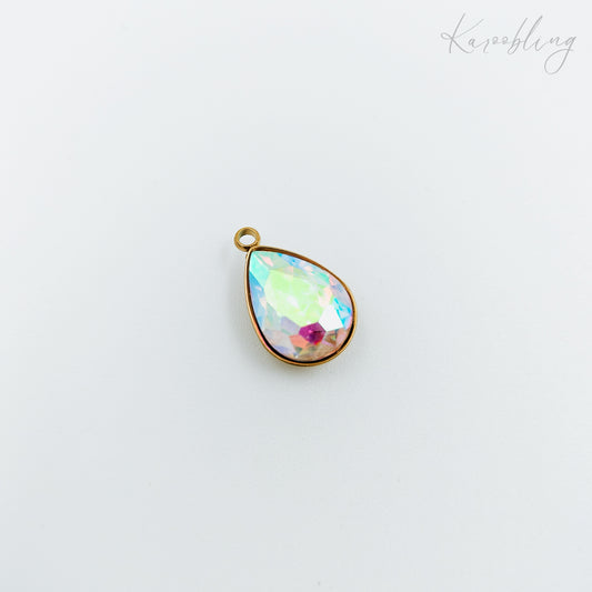 gold plated teardrop rhinestone charms - iridescent (water & tarnish proof)