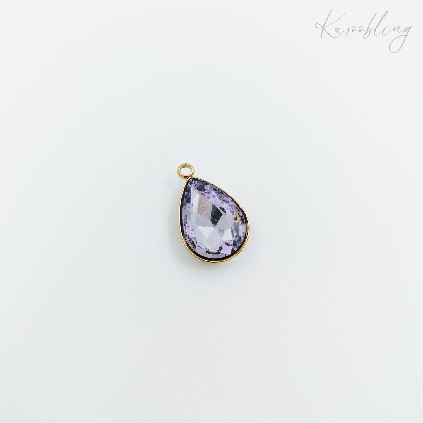 gold plated teardrop rhinestone charms - light purple (water & tarnish proof)
