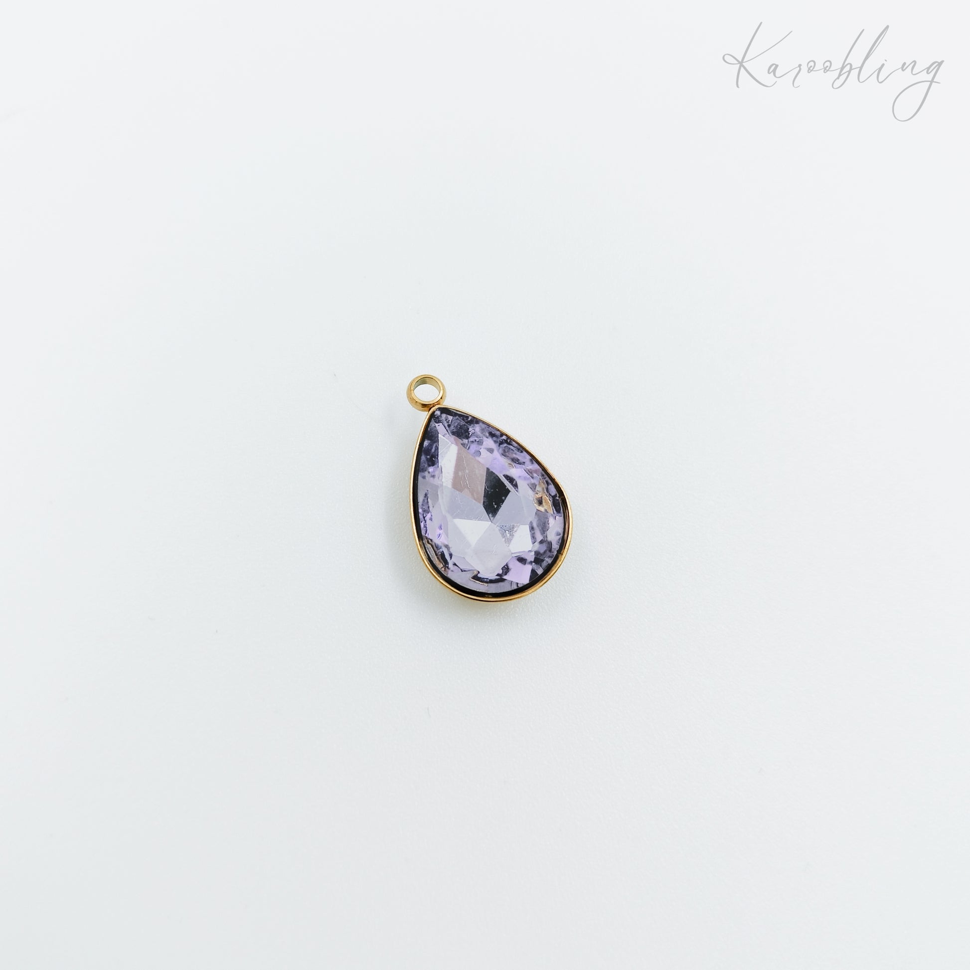 gold plated teardrop rhinestone charms - light purple (water & tarnish proof)