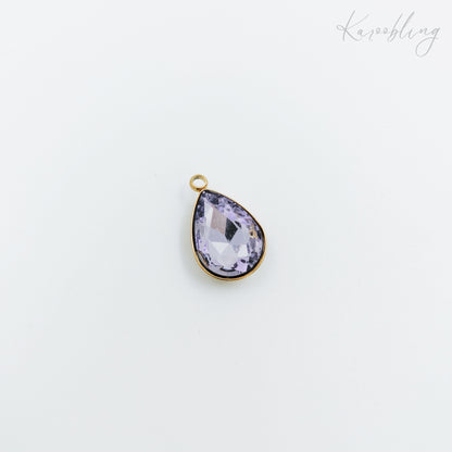 gold plated teardrop rhinestone charms - light purple (water & tarnish proof)