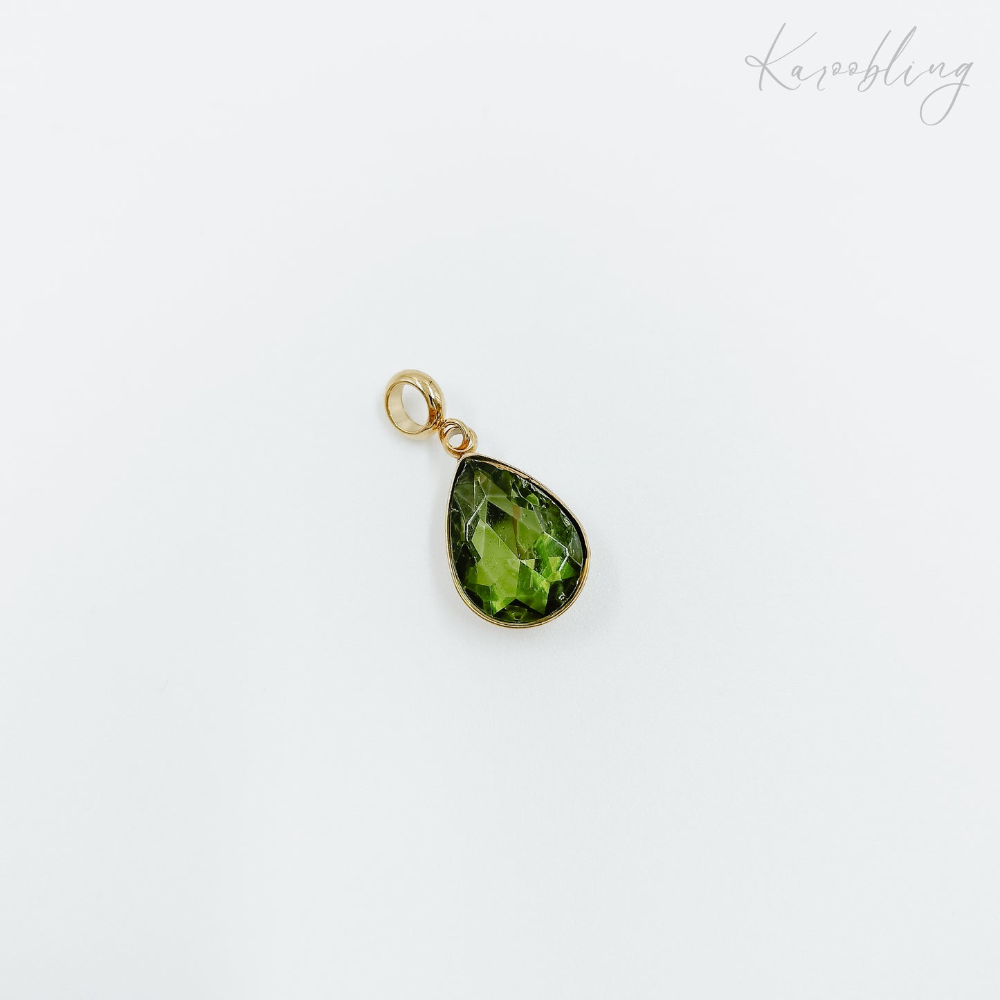 gold plated teardrop rhinestone charms - olive green (water & tarnish proof)