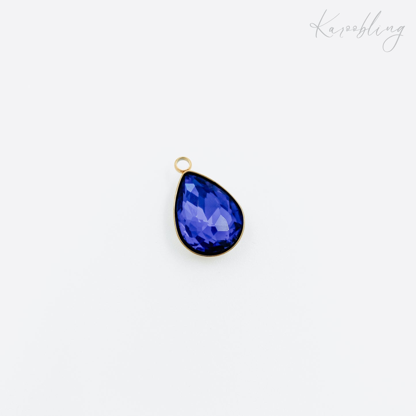 gold plated teardrop rhinestone charms - royal blue (water & tarnish proof)