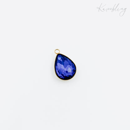 gold plated teardrop rhinestone charms - royal blue (water & tarnish proof)