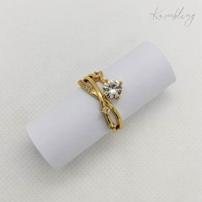 Gold Plated Twisted Rose Ring - close up