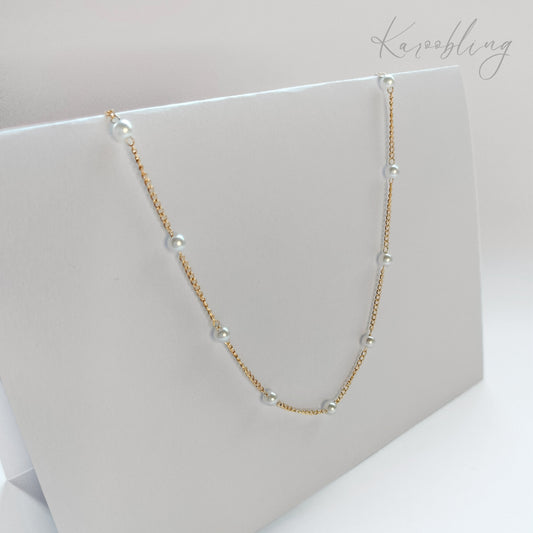 Gold Spaced Out Pearl Necklace