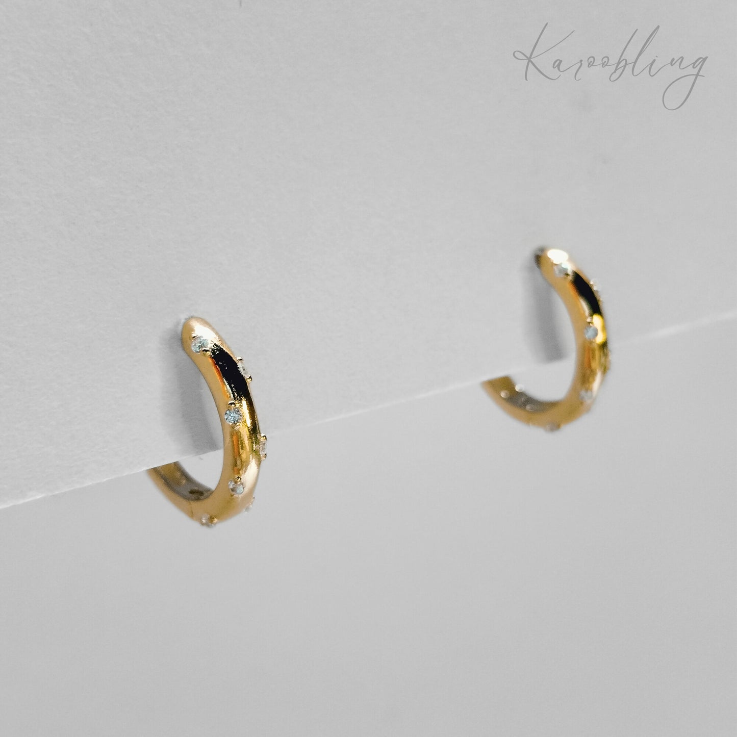 Gold Stardust Sparkle Hoop Earrings - close up