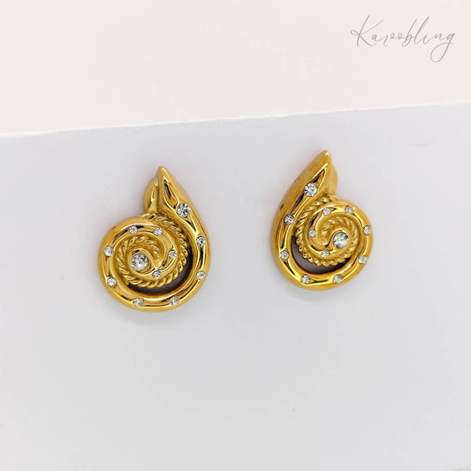 gold texture spiral shell stud earrings (water & tarnish proof)