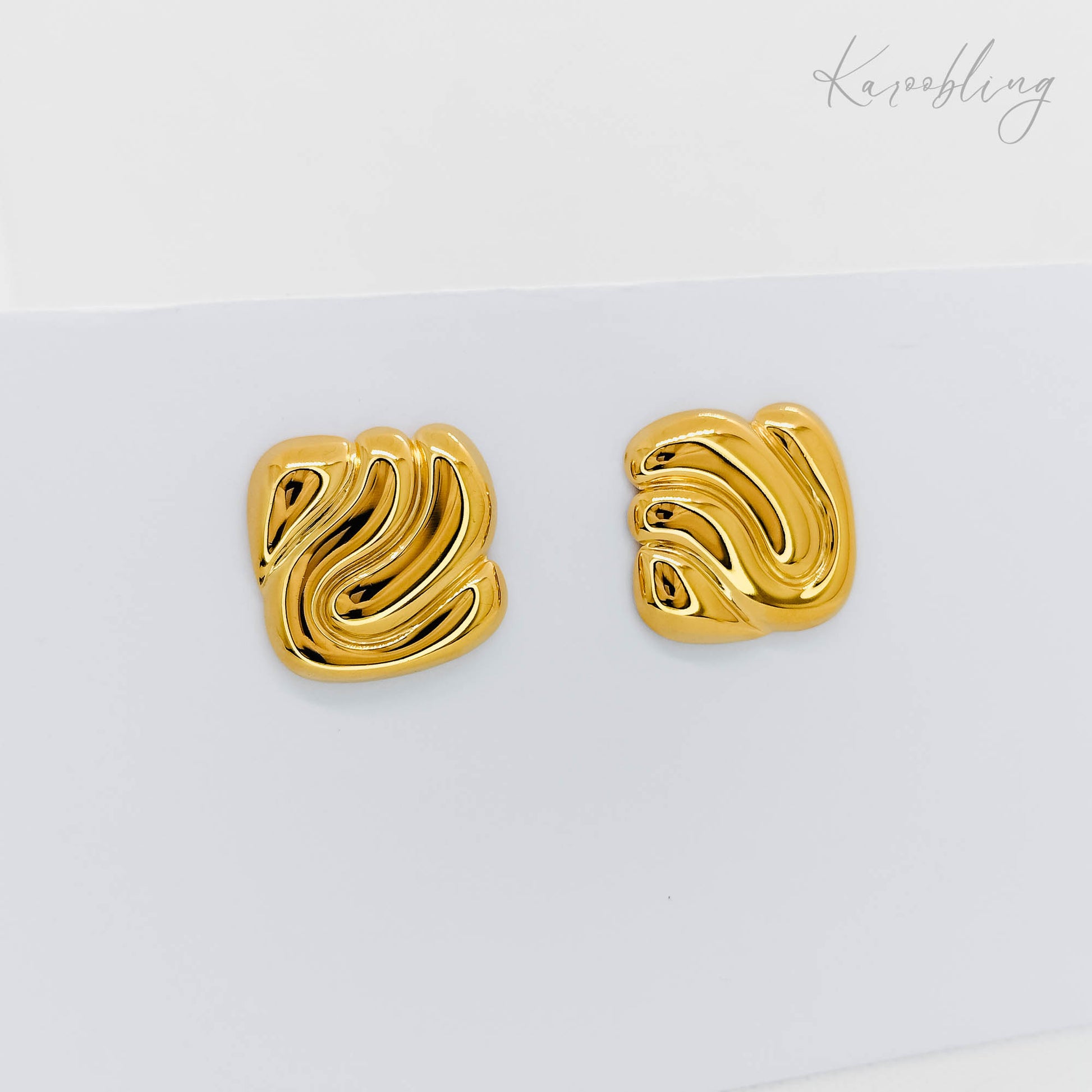 gold textured square stud earrings (water & tarnish proof)