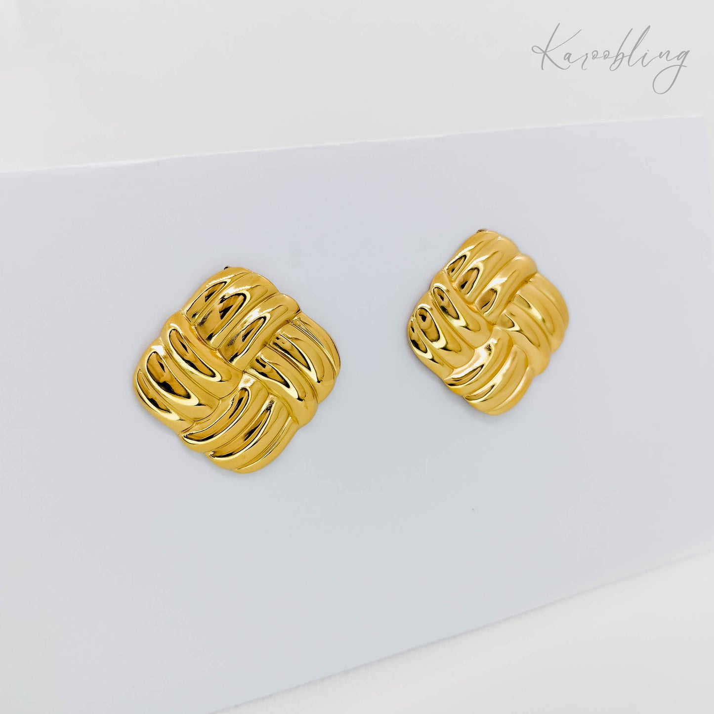 gold woven square stud earrings (water & tarnish proof)