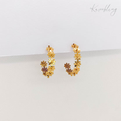 gold daisy flower hoop earrings