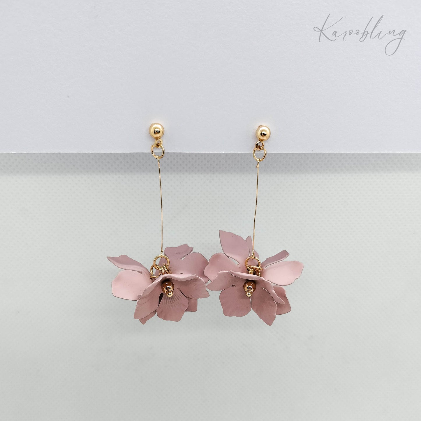 Gold & Dusty Pink Dangling Blossom Earrings