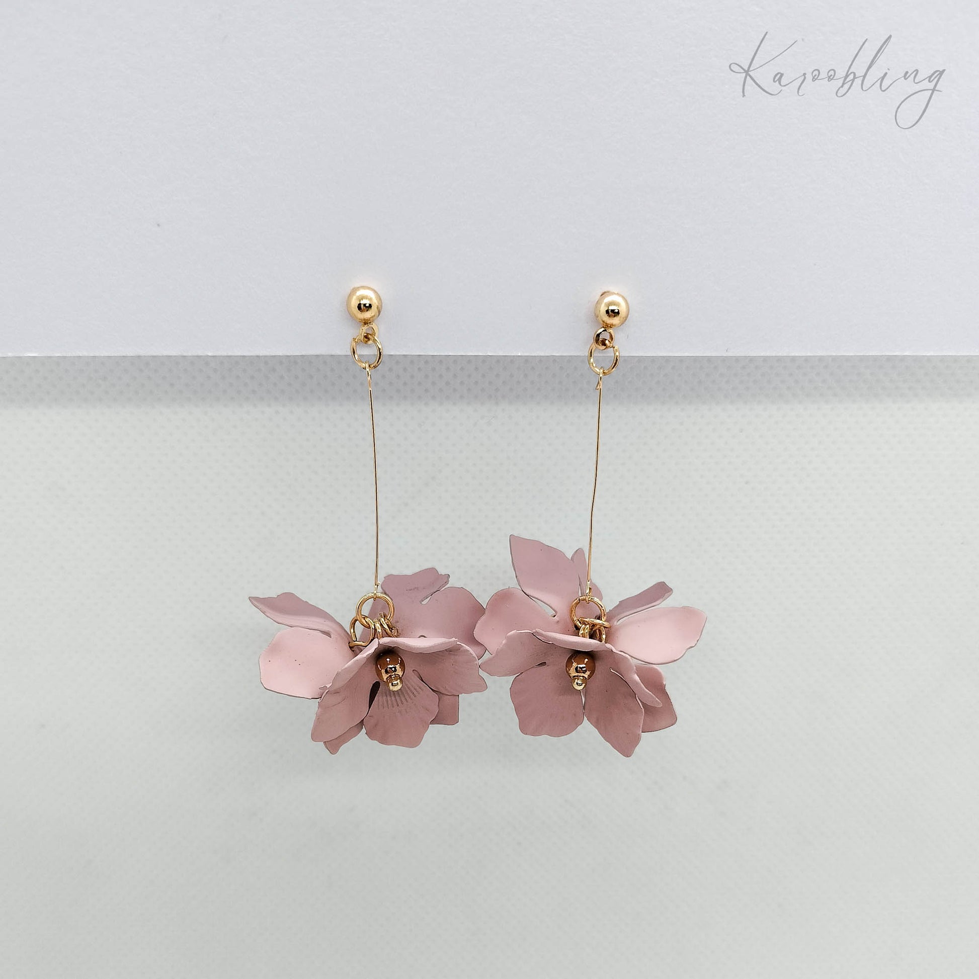 Gold & Dusty Pink Dangling Blossom Earrings