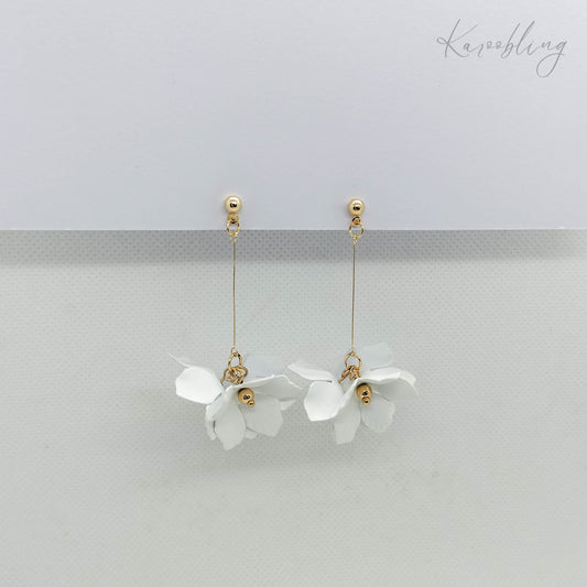 Gold & White Dangling Blossom Earrings