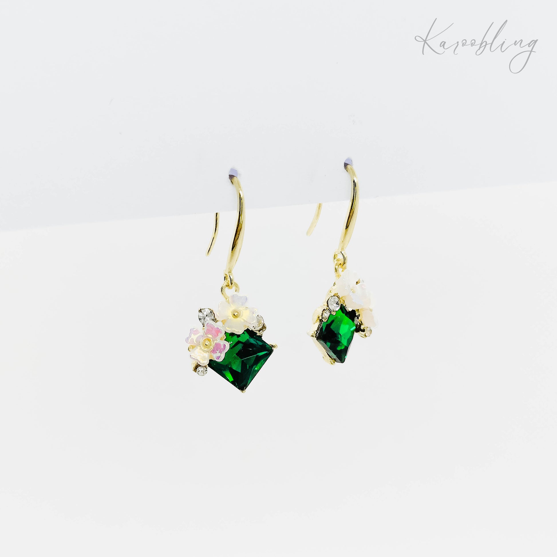 green drop earrings gold plated