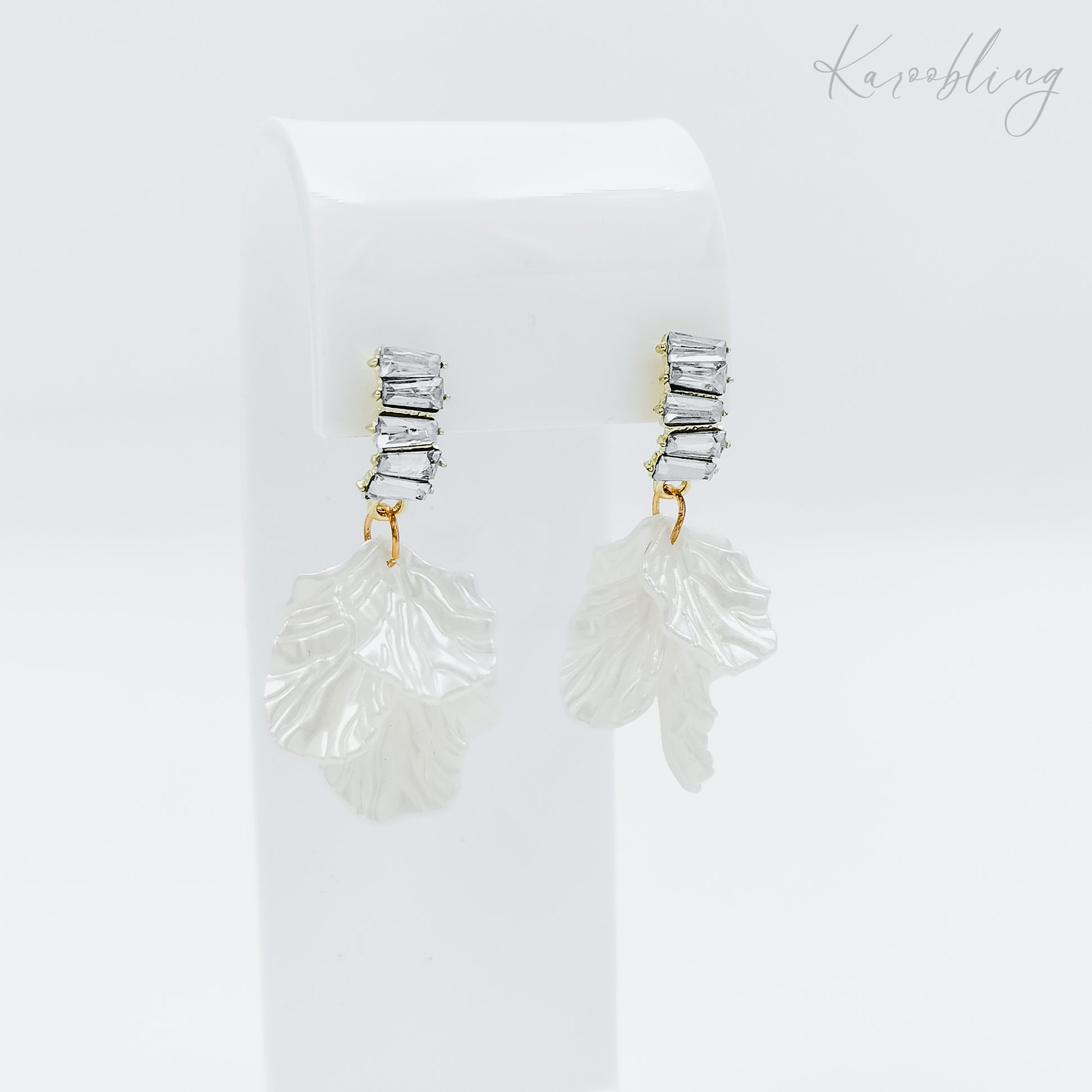 ivory petal diamante drop earrings gold plated (bridal & formal)