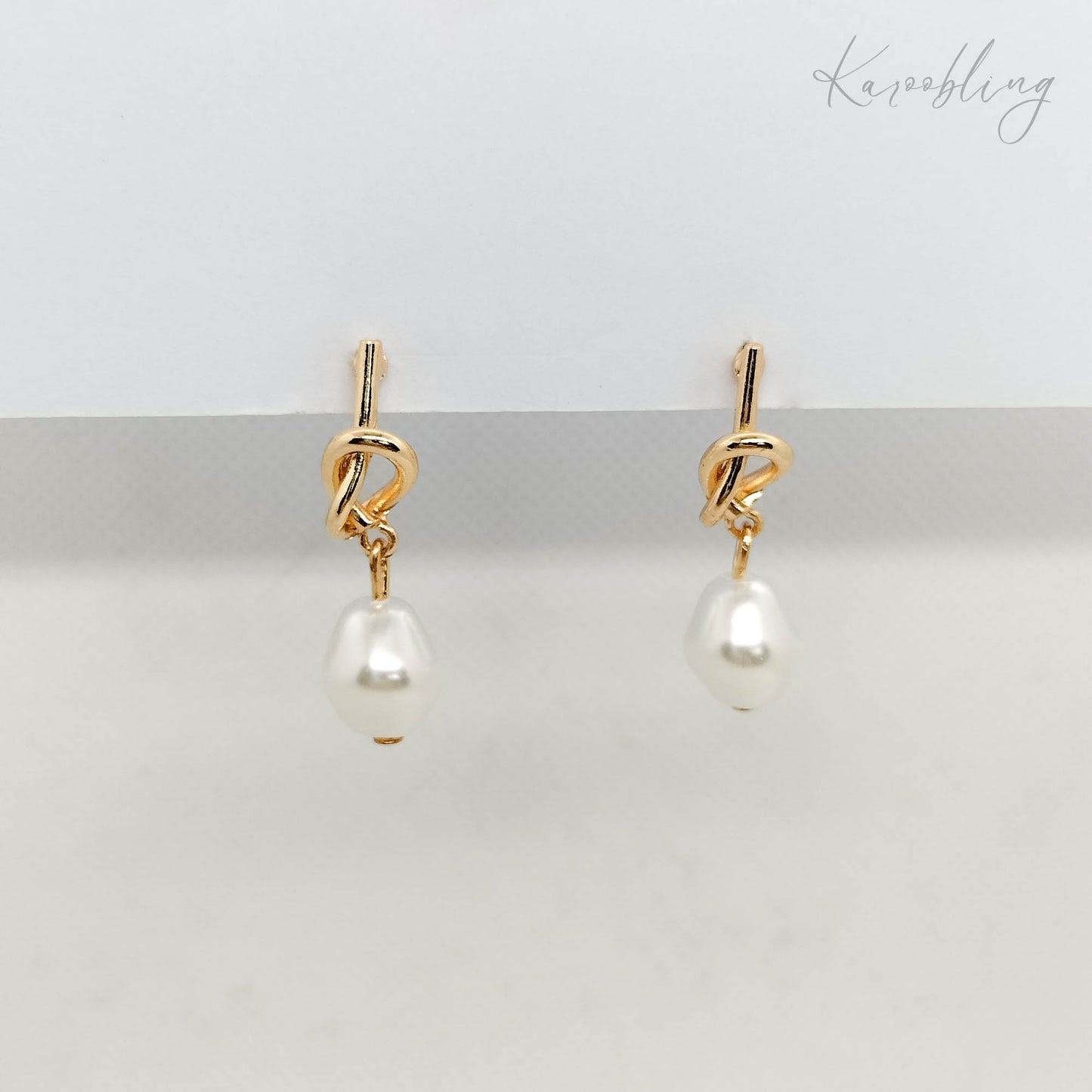 Knotted Pearl Dangle Earrings - close up