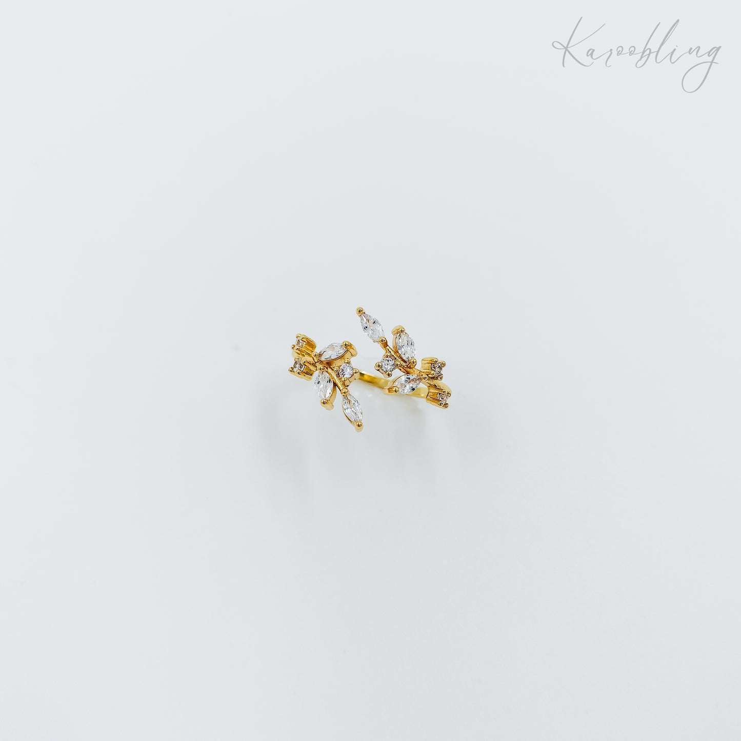 leaf cz gold plated ring (water & tarnish proof)