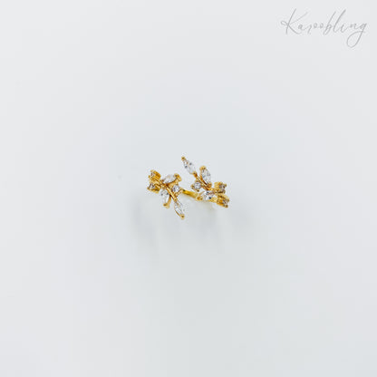 leaf cz gold plated ring (water & tarnish proof)