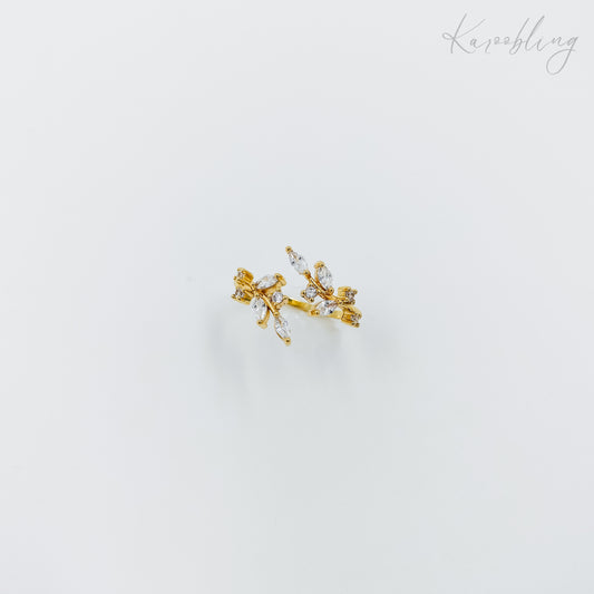 leaf cz gold plated ring (water & tarnish proof)