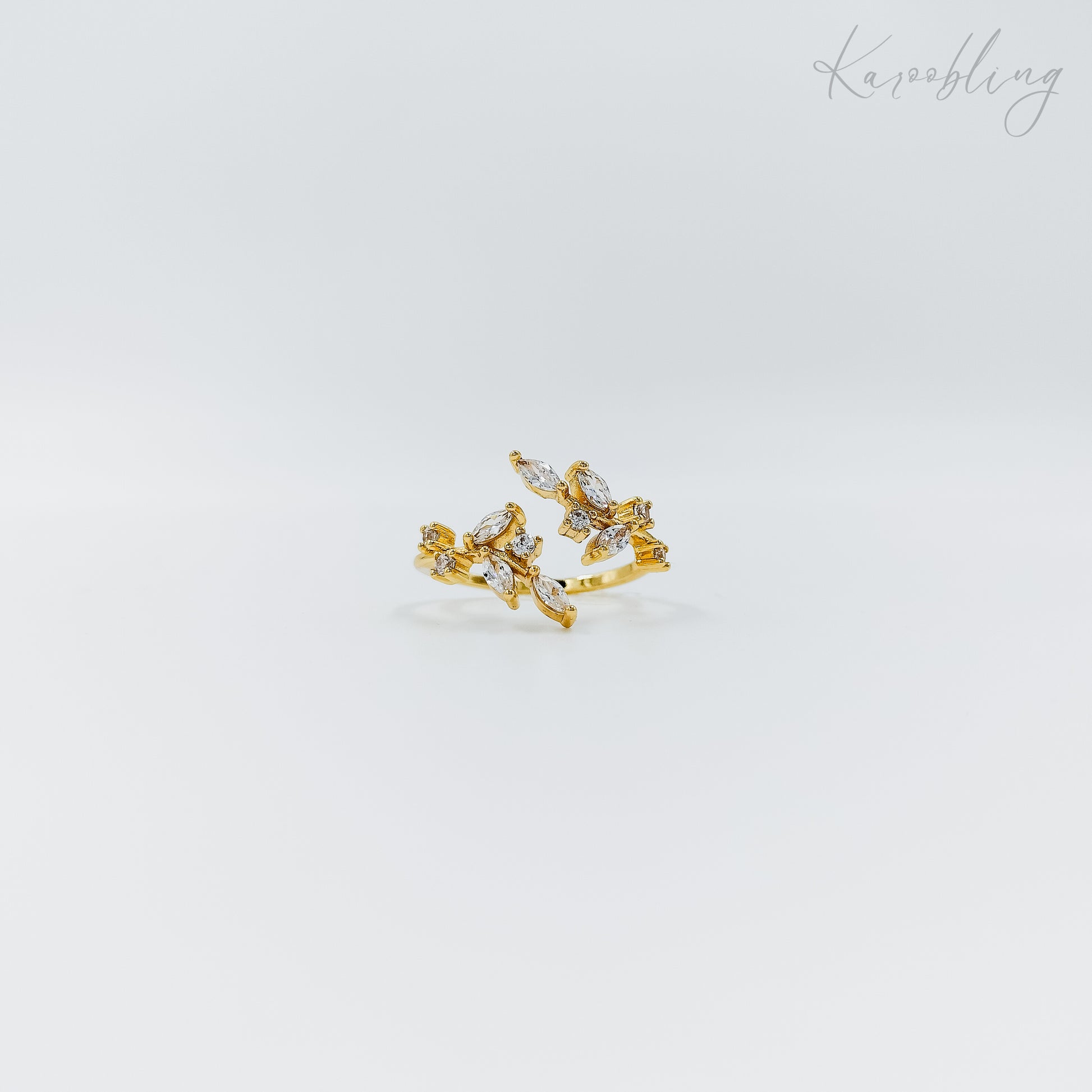 leaf cz ring gold plated (water & tarnish proof)