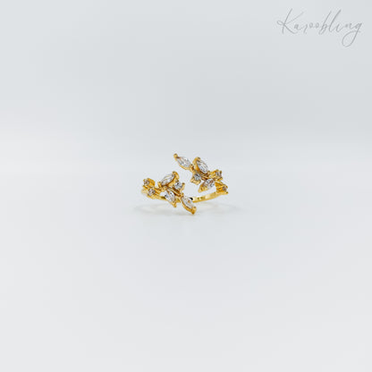 leaf cz ring gold plated (water & tarnish proof)