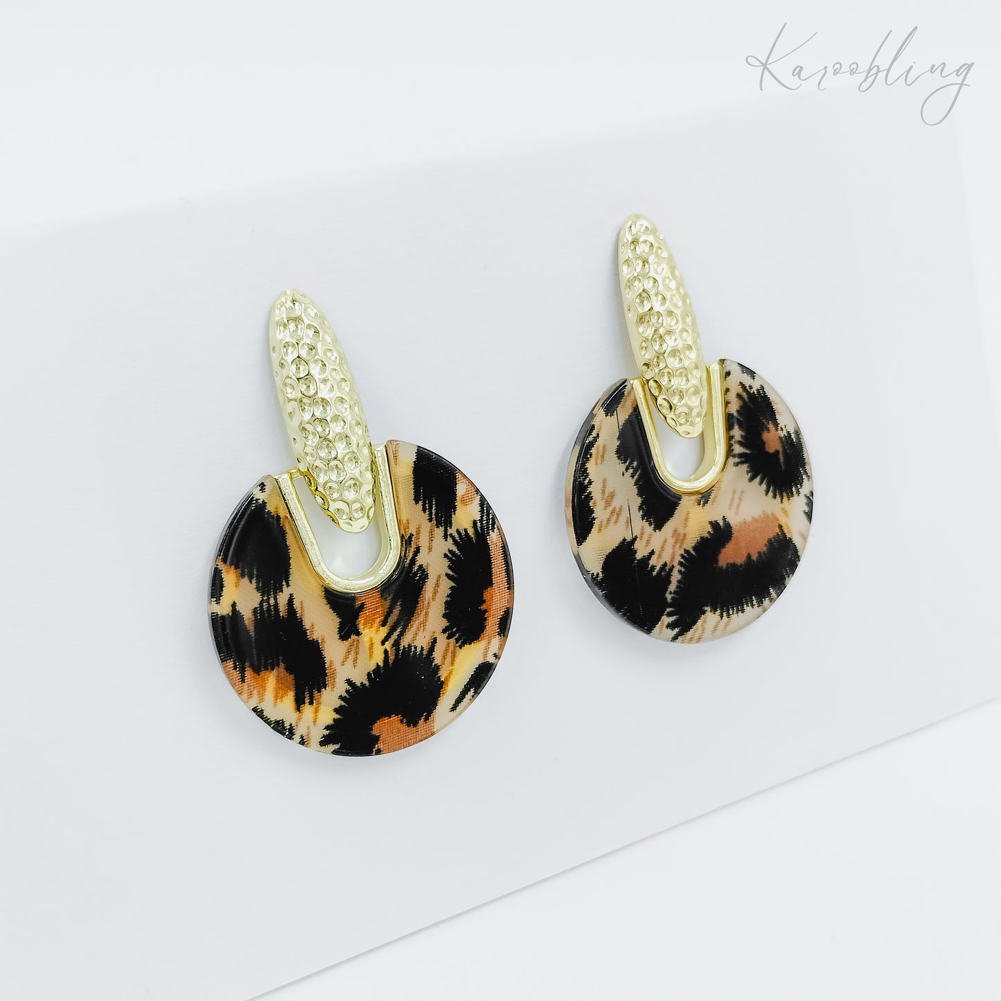 leopard print statement gold plated earrings