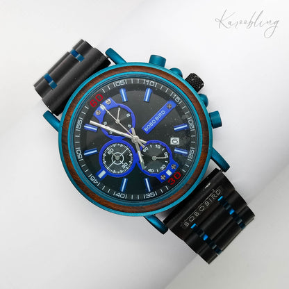 Midnight Blue Ebony Men's Wooden Watch - top angle