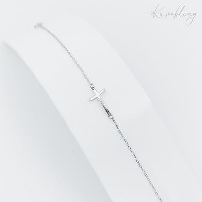 minimalist cross bracelet sterling silver (hypoallergenic)