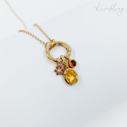 multi-charm rhinestone necklace gold plated, fashion jewellery