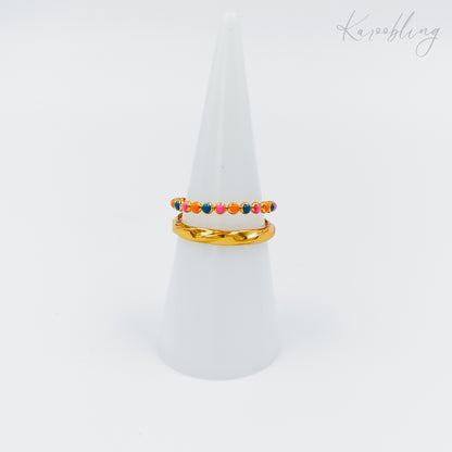 multi-colour gold plated bead ring (water & tarnish proof)